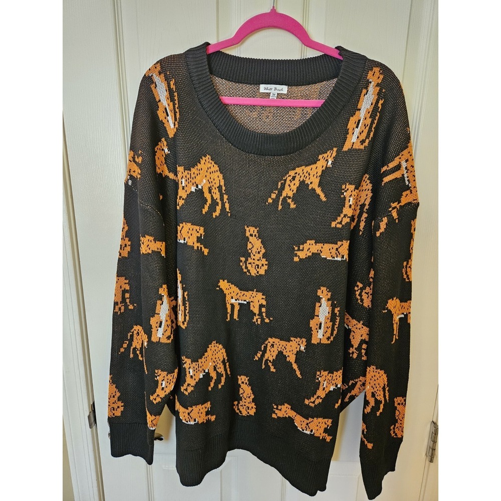 White Birch Women's Cheetah Animal Print Long Sleeve Sweater, Plus 3X